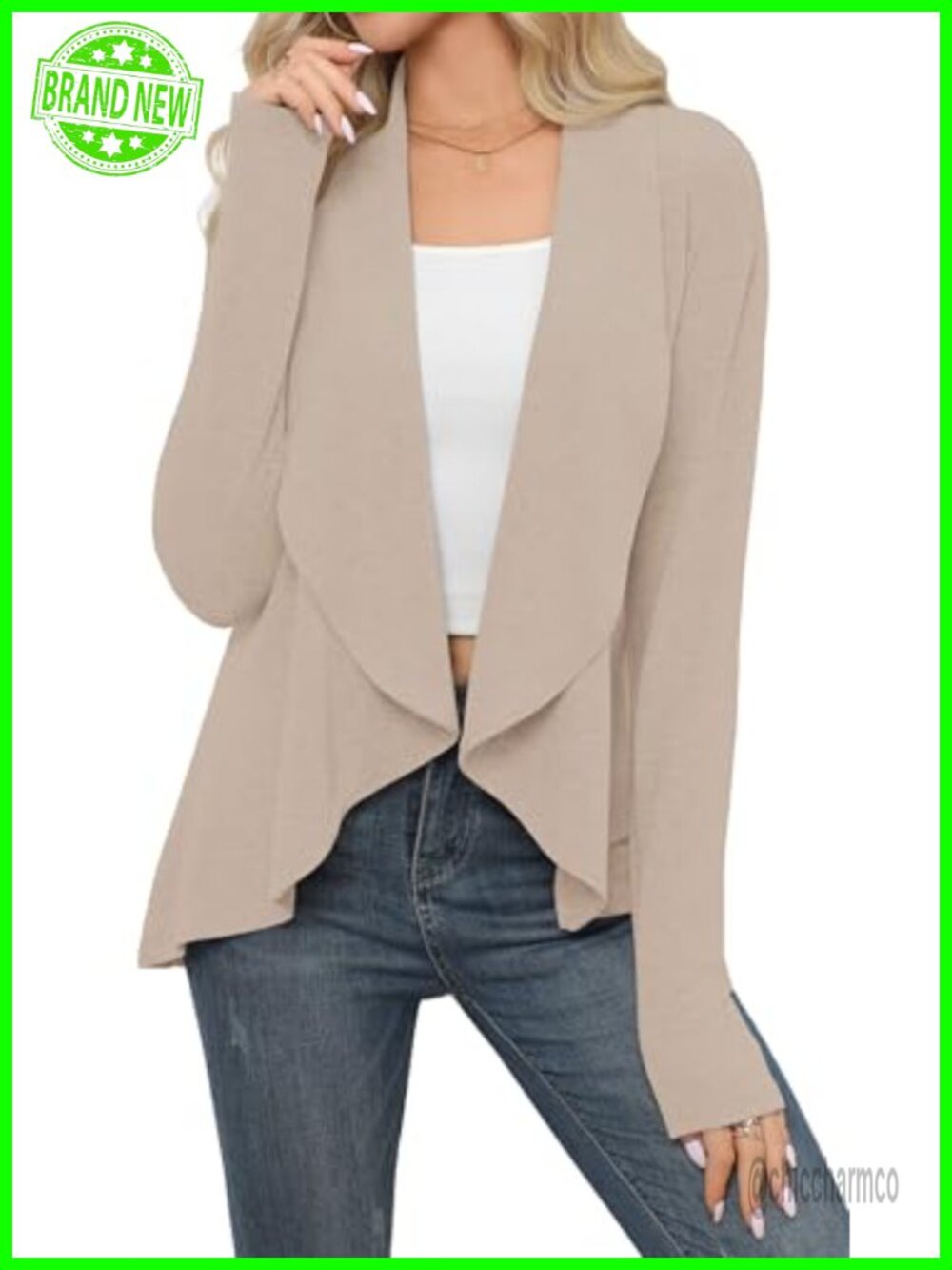 Women Casual Long Sleeve Open Front Draped Lapel Knit Cardigan Sweater